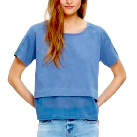 MADEWELL Color Block Mixed Media Panel Boxy Short Sleeve Scoop Neck T Shirt - Picture 3 of 10